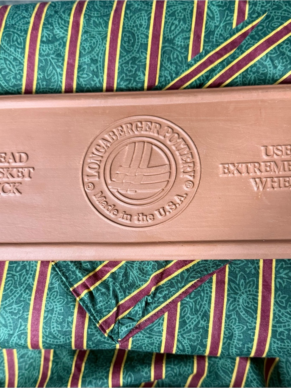 Longaberger Terracotta Bread Basket Warming Stone with Christmas Cover